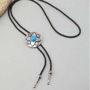 NEW Bolo Tie Unisex Faux Turquoise Cowgirl Western Flower 18” Cowgirl